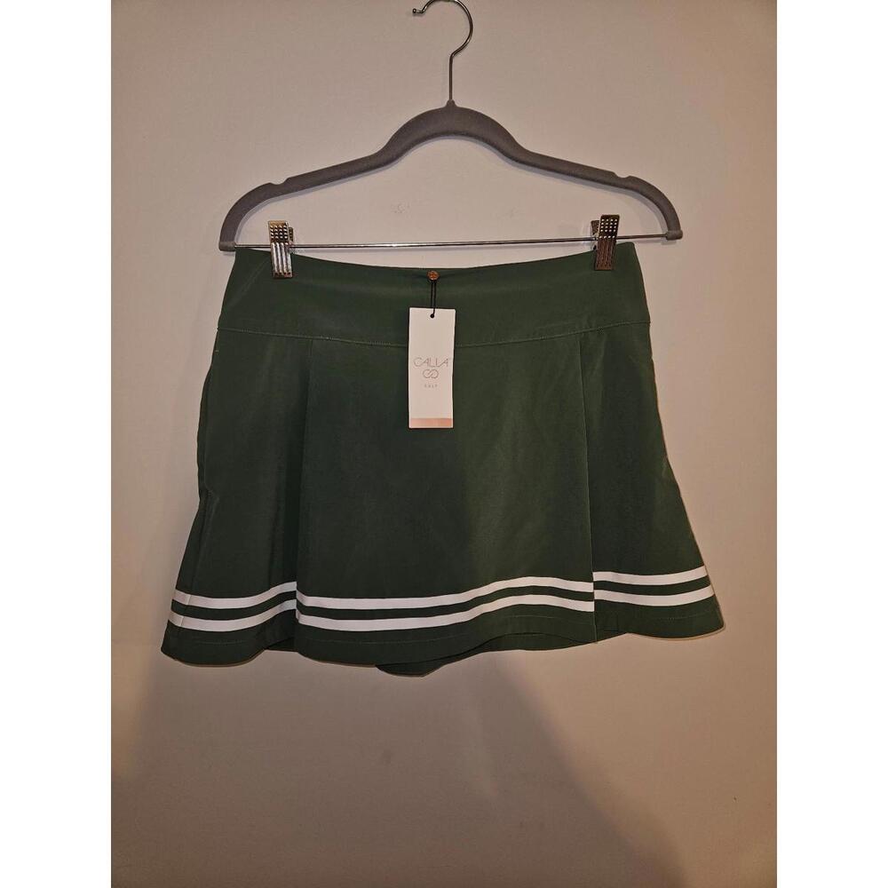 CALIA by Carrie Underwood Dark Green Athletic Skort with White Stripes